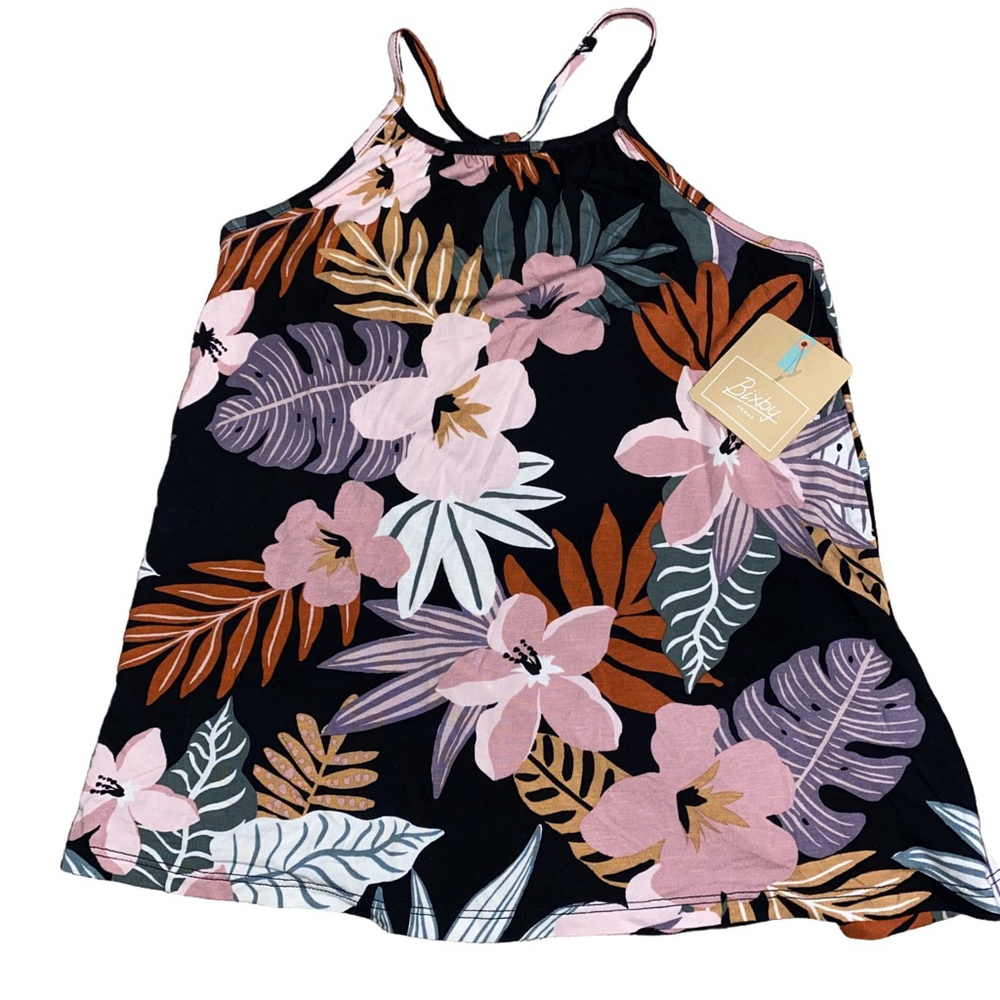 Girls Bixby Nomad Black Tropical Floral Tank Top Size S NWT
